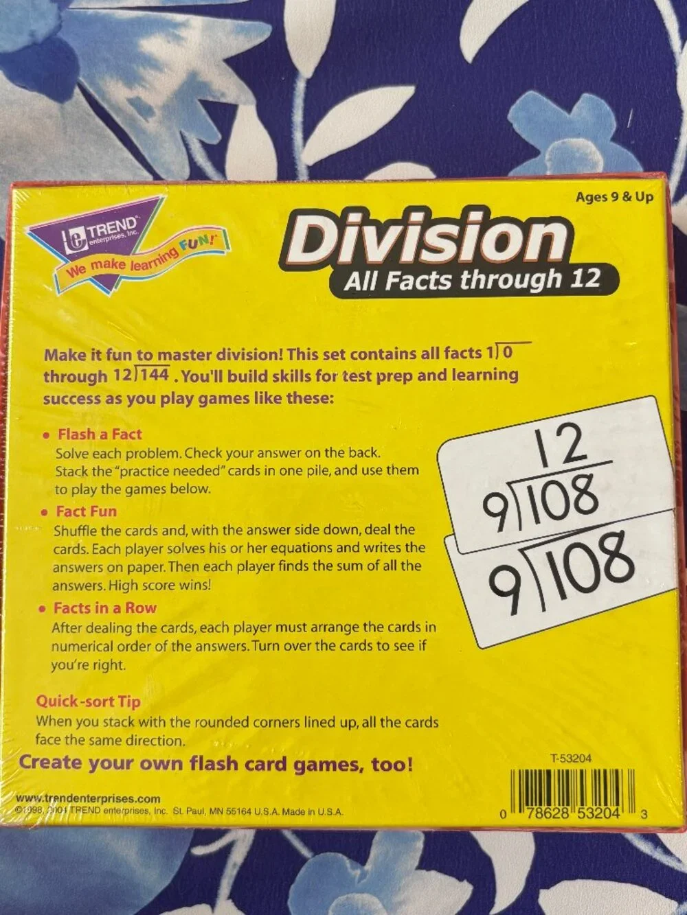 Division All Facts 0-12 Skill Building Math Flash Cards NWT